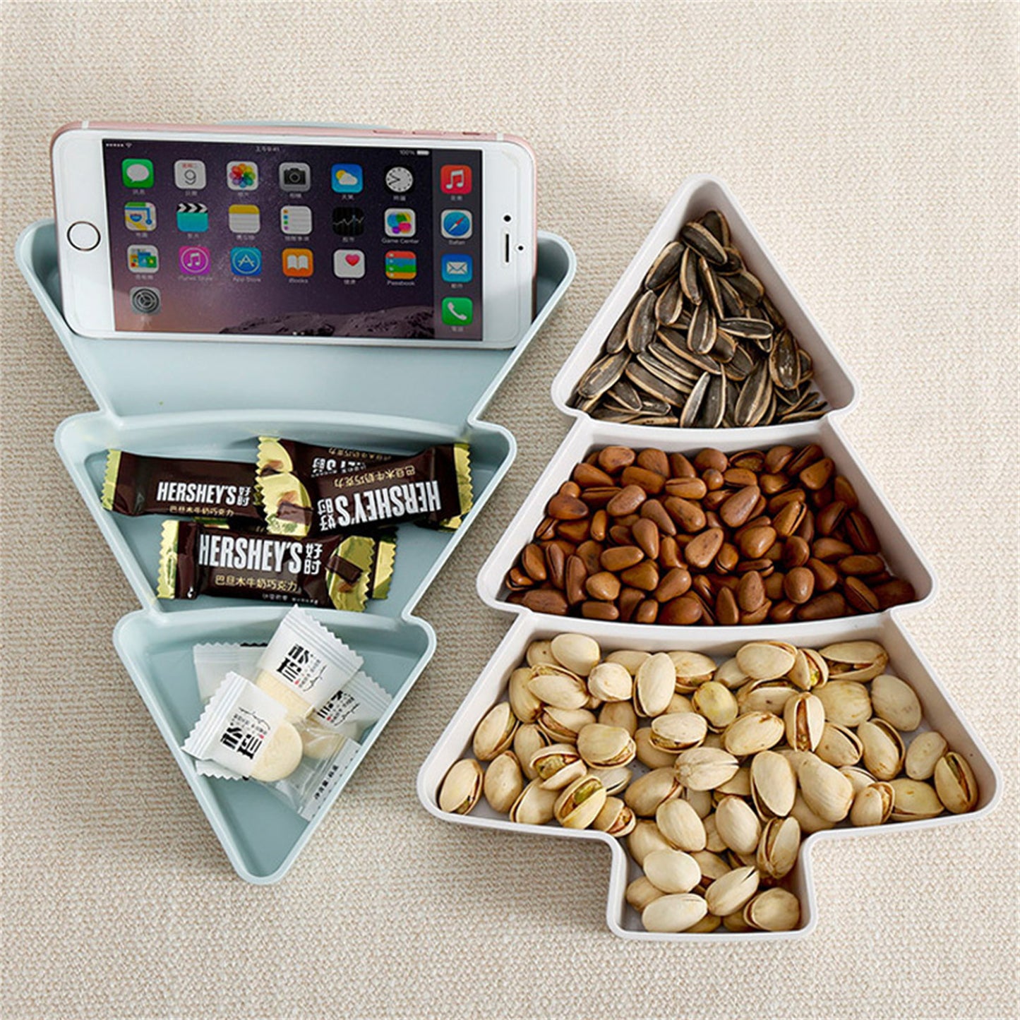 Cookingstuff Christmas Tree Dried Fruit Tray Snacks Candy Tray Melon Dried Fruit Plate Blue