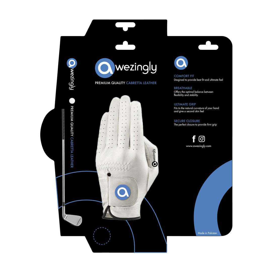 Awezingly Premium Quality Cabretta Leather Golf Glove for Men - White (XL)