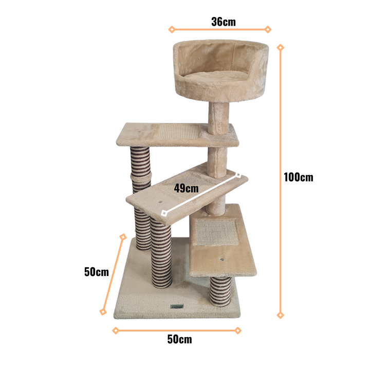 Petwiz 100cm Multi Level Cat Scratching Tree - Beige