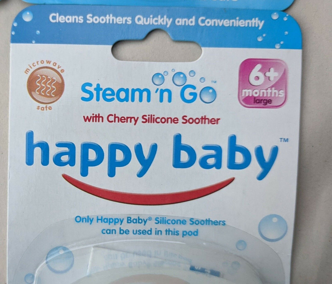 25 x 4 Pack (100 Pieces) -Wholesale Resell Retail  Happy Baby Steam n Go Cherry Silicone Soother