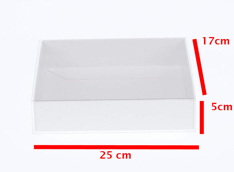 10 Pack of White Card Box - Clear Slide On Lid - 17 x 25 x 5cm -  Large Beauty Product Gift Giving Hamper Tray Merch Fashion Cake Sweets Xmas