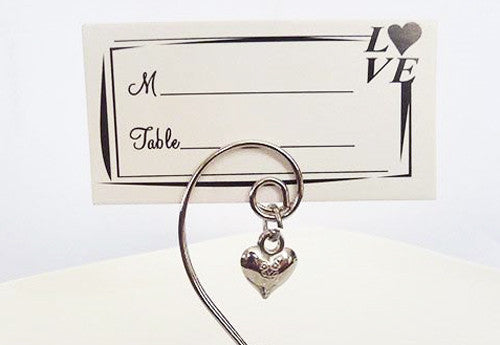 10 Pack of Silver Wedding Kissing Bell Name Card Stand Holder with Heart in Ring Bomboniere Favour Gift