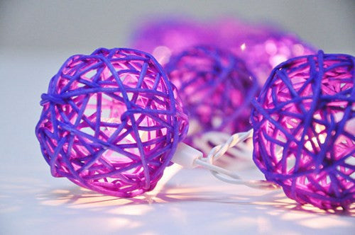 1 Set of 20 LED Cassis Purple 5cm Rattan Cane Ball Battery Powered String Lights Christmas Gift Home Wedding Party Bedroom Decoration Table Centrepiece