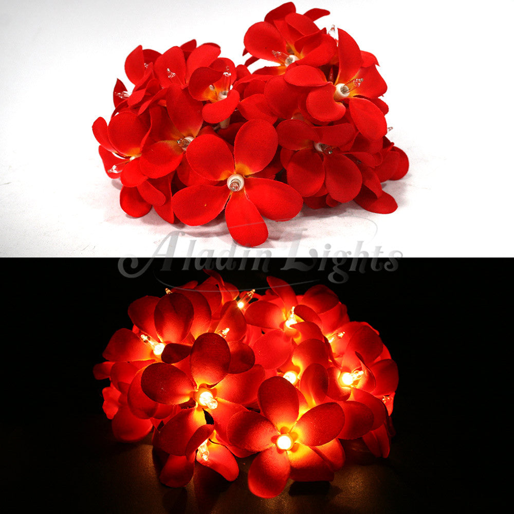 1 Set of 20 LED Deep Red Frangipani Flower Battery String Lights Christmas Gift Home Wedding Party Decoration Outdoor Table Garland Wreath