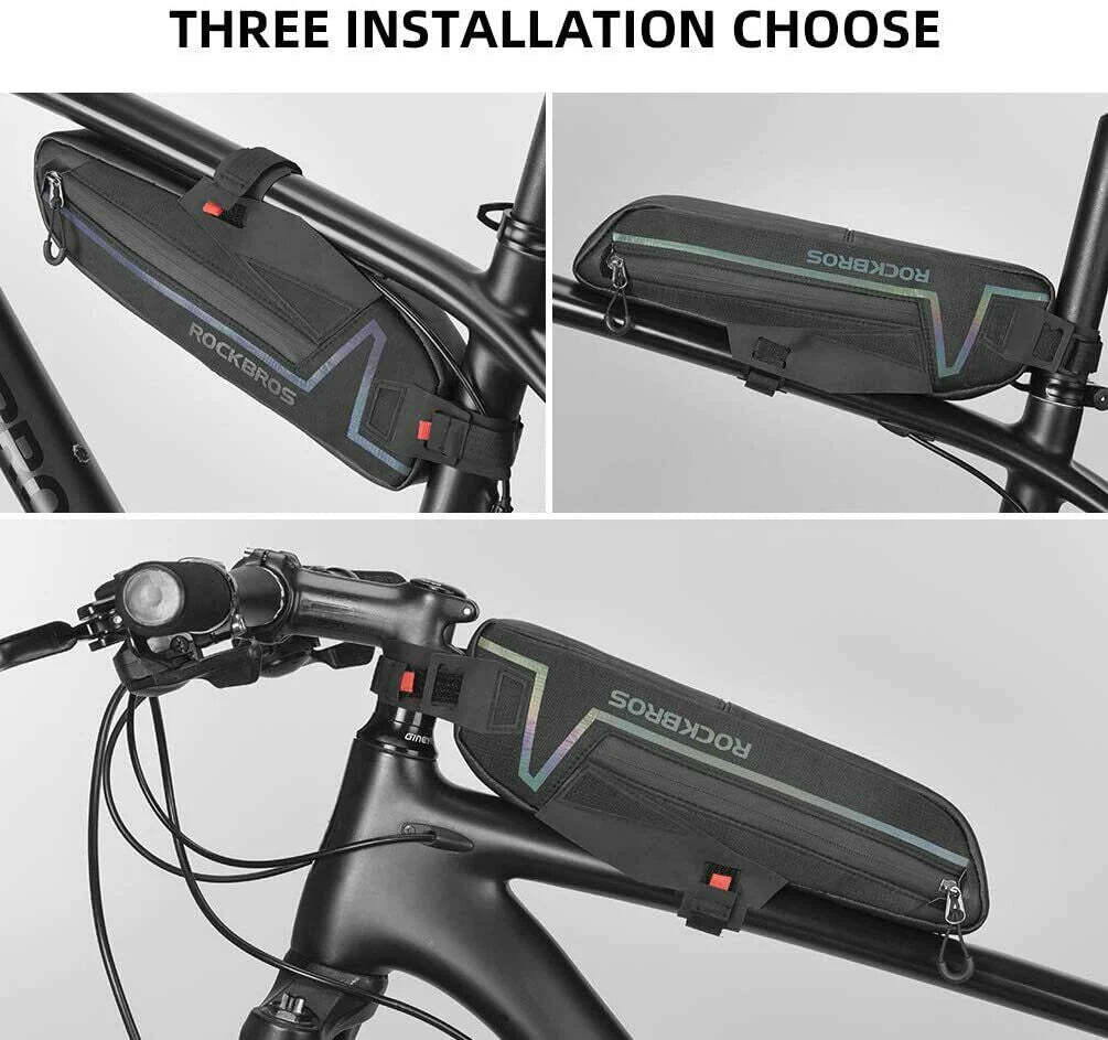 Bike Top or Under Tube Bag Reflective Material Road MTB Mountain Commuter Hybrid Ebike Tourer Scooter Escooter Bag BLACK Rockbros