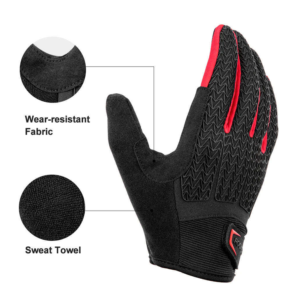 Full Finger MTB Gloves XL Size for Mountain Road Bike Breathable Red Rockbros Unisex Device Friendly Finger Material Anti Slip