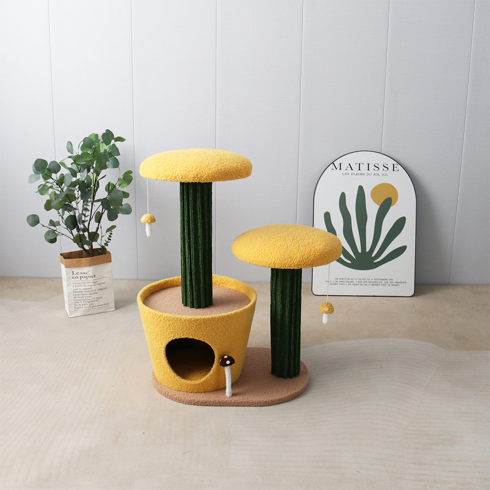 CATIO 2-Level Yellow Mushroom Cat Scratching Tree