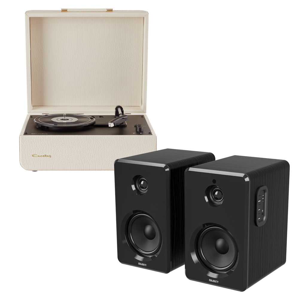 Crosley Mercury Turntable - Cream + Bundled Majority D40 Bluetooth Speakers - Black