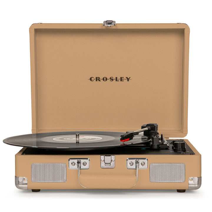 Crosley Cruiser Bluetooth Portable Turntable - Light Tan + Bundled Majority D40 Bluetooth Speakers - Black