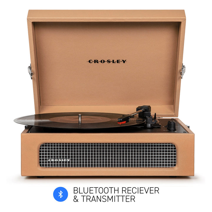 Crosley Voyager Bluetooth Portable Turntable - Tan + Bundled Majority D40 Bluetooth Speakers - Black