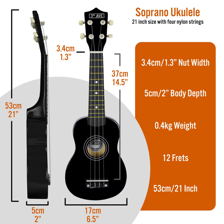 3rd Avenue Soprano Ukulele - Black