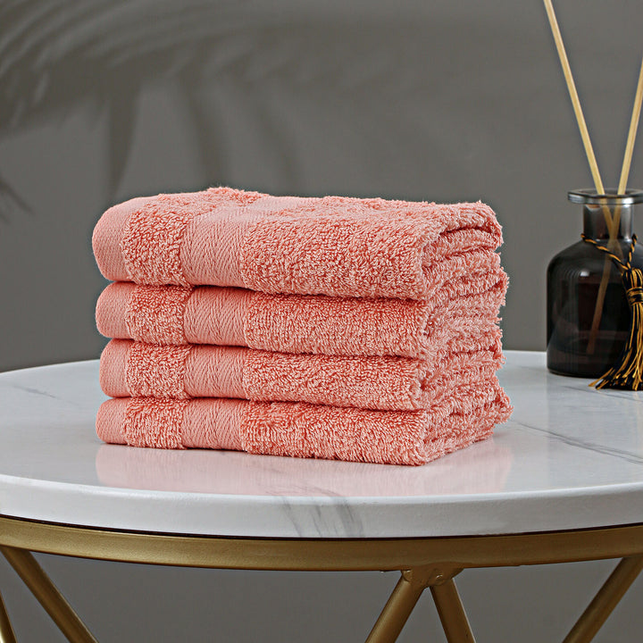 Linenland Bath Towel Set - 4 Piece Cotton Washcloths - Coral