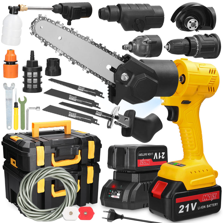 7in1 Multi-function Rechargeable Li-ion Electric Machine Set Electric Hammer Drill Chainsaw Conversion Tool Set Power Tool Kit