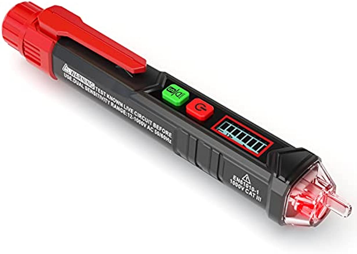 KAIWEETS HT100 Non Contact Voltage Tester AC Electricity Detect Pen 12V-1000V/48V-1000V Dual Range with LCD Display LED Flashlight Buzzer Alarm Wire Breakpoint Finder