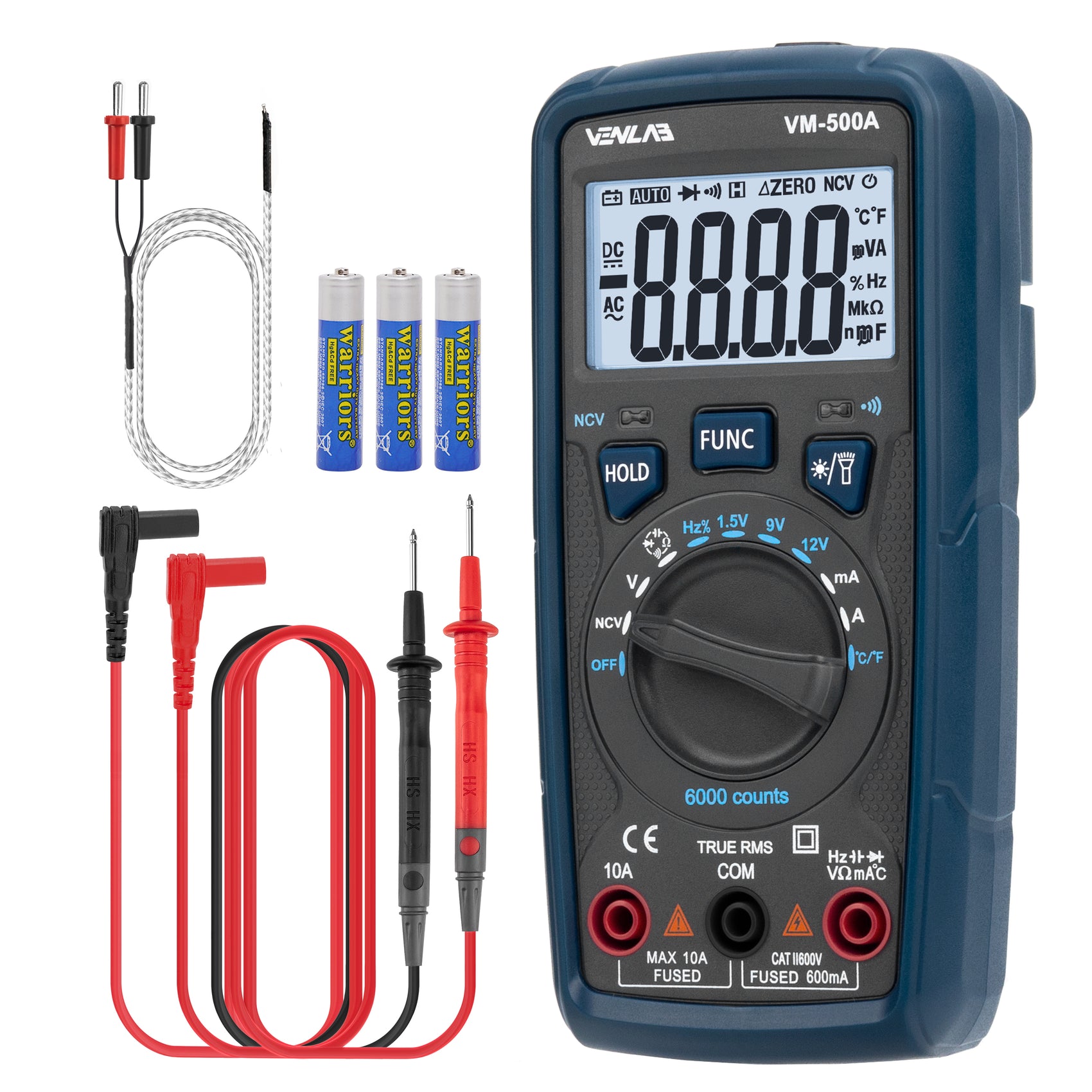 VENLAB Digital Multimeter VM500A TRMS 6000 Counts Volt Ohm Amp Continuity Meter