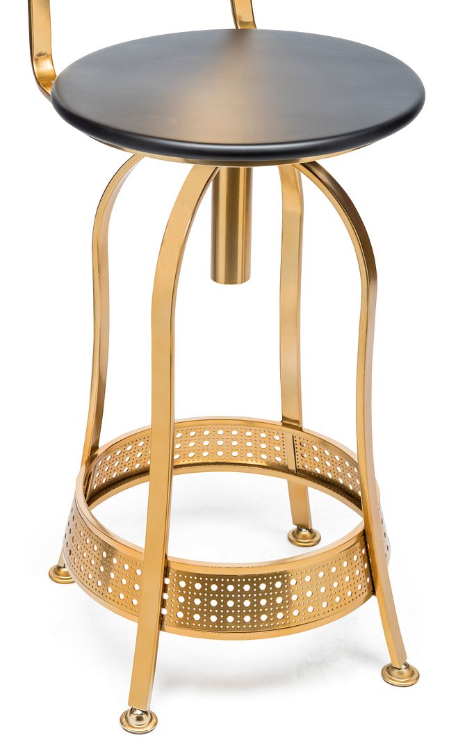 Gold Black Swivel Kitchen Bar Stool Chair with High Back in Netted Design Frame