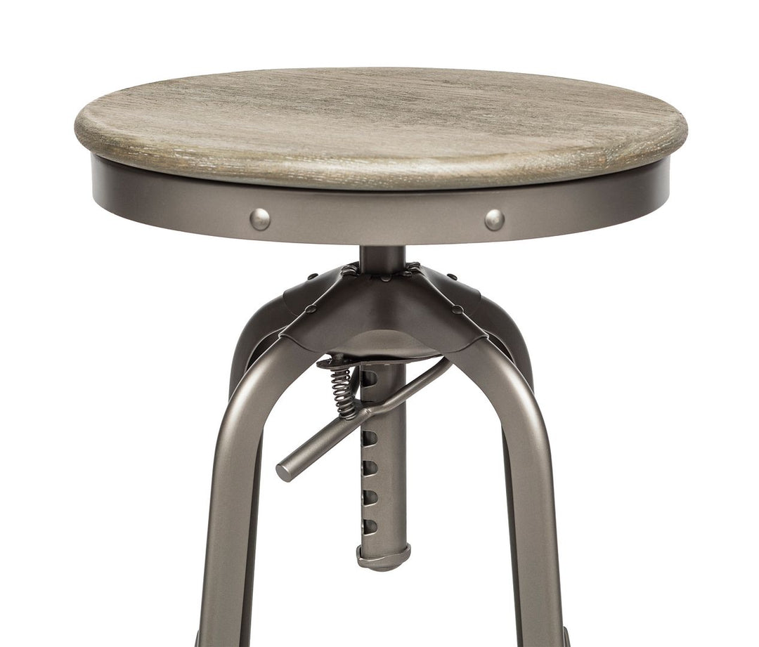 Industrial Height Adjustable Swivel Bar Stool with Oak Wood Top - Grey Finish