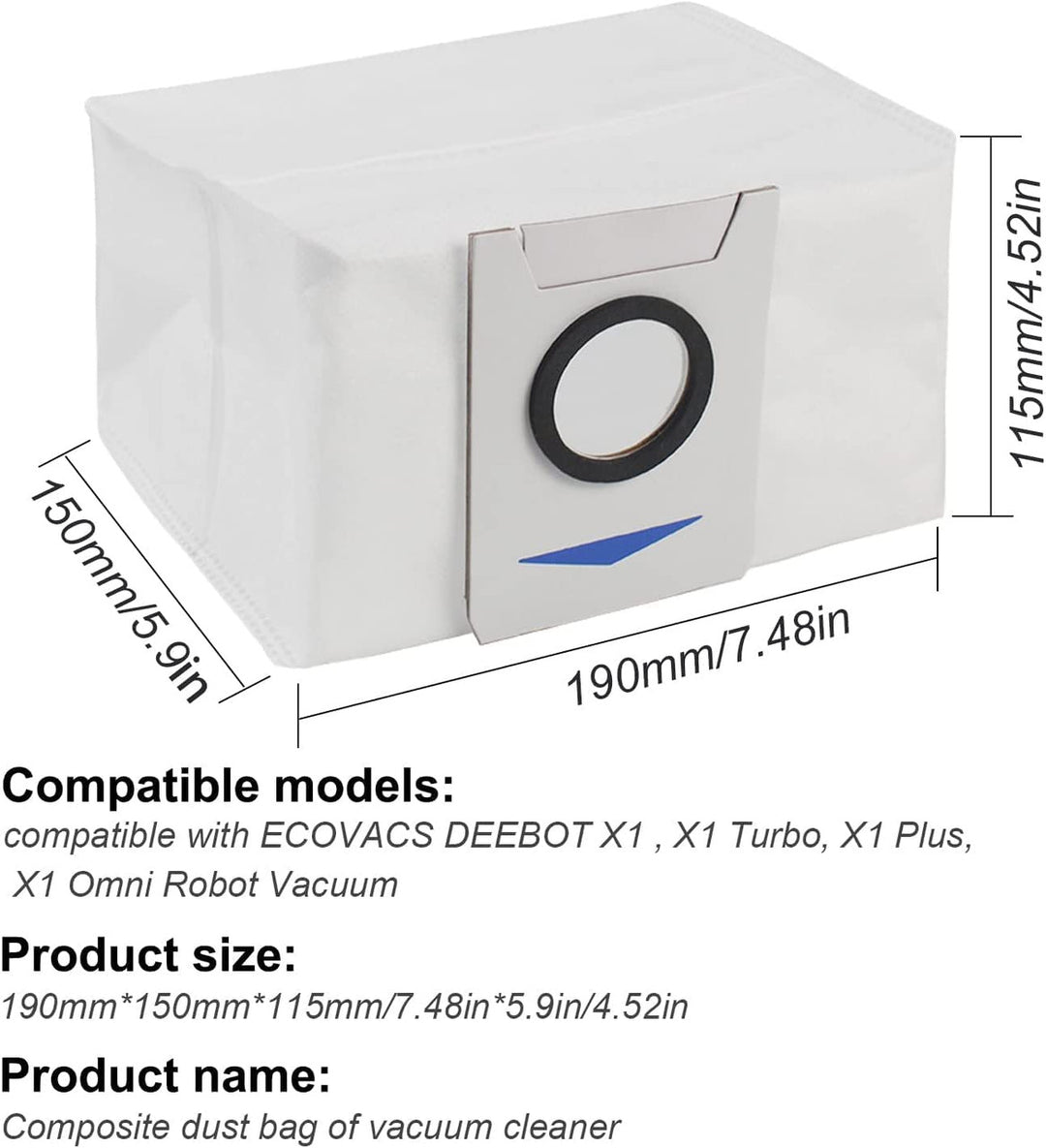 6 X Auto Empty Station Dust Bags For Ecovacs Deebot X1 Omni Series Robots