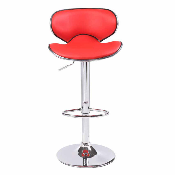 2X Red Bar Stools Faux Leather Mid High Back Adjustable Crome Base Gas Lift Swivel Chairs