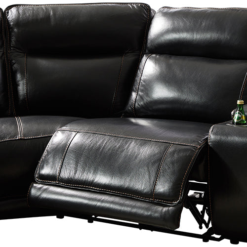 6 Seater Corner Sofa with Genuine Leather Black Armless Recliners Straight Console Lounge Set for Living Room