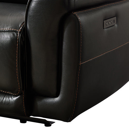 6 Seater Corner Sofa with Genuine Leather Black Armless Recliners Straight Console Lounge Set for Living Room