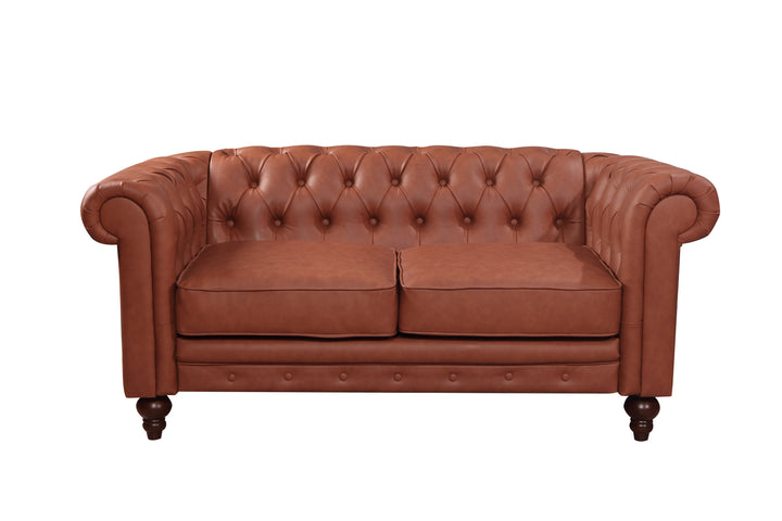 2 Seater Brown Sofa Lounge Button Tufted in Faux Leather