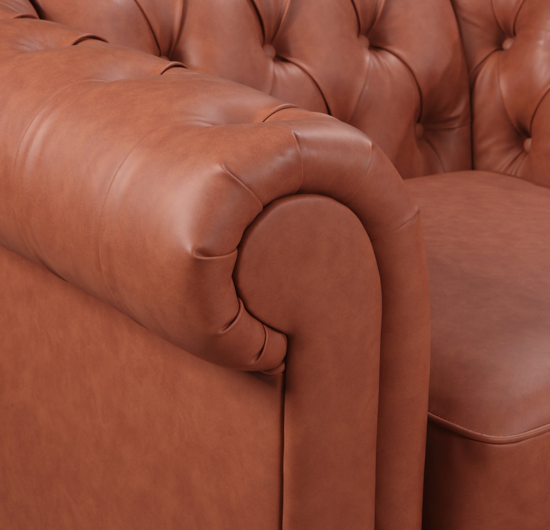 2 Seater Brown Sofa Lounge Button Tufted in Faux Leather