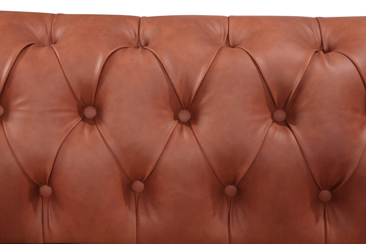 2 Seater Brown Sofa Lounge Button Tufted in Faux Leather