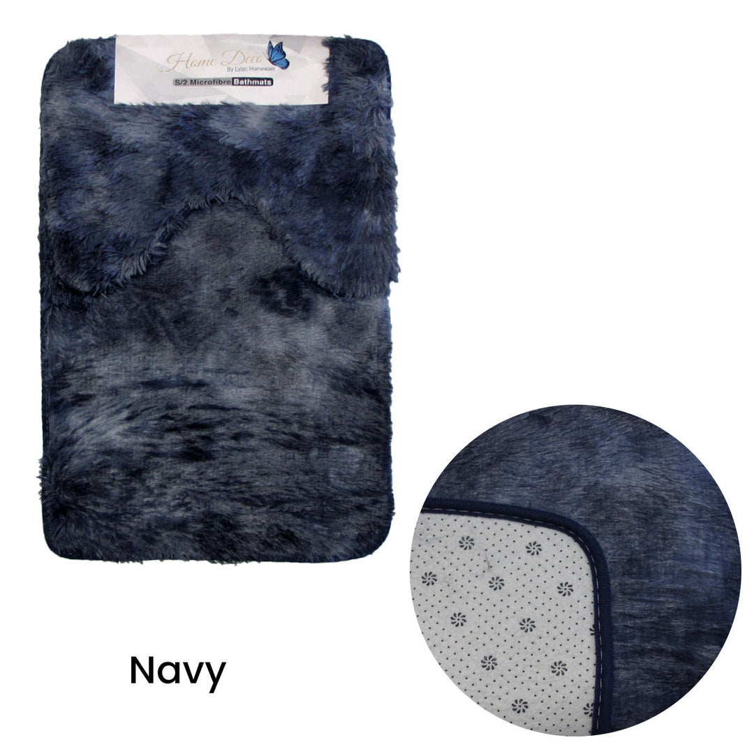 2 Pce 2-Toned Extra Light Weighted Shaggy Fluffy Bath Mat Set Navy