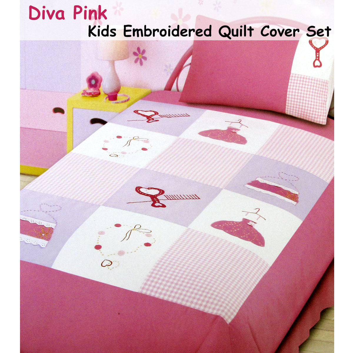 Diva Girls Accessories Embroidered Quilt Cover Set Single