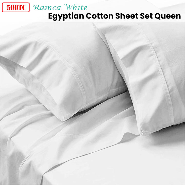 500TC Ramca White Egyptian Cotton Sheet Set Queen