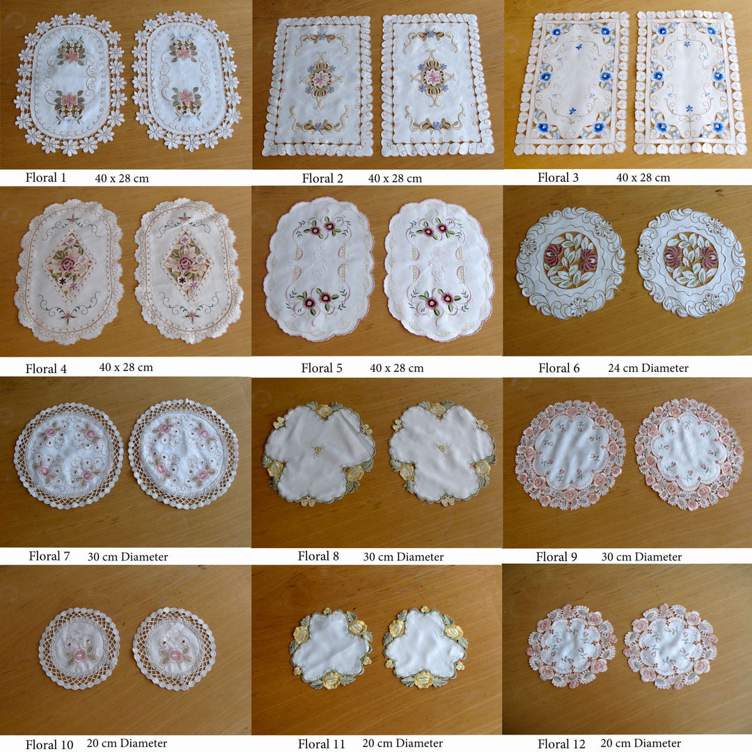 Set of 2 Embroidered Doilies Floral 11