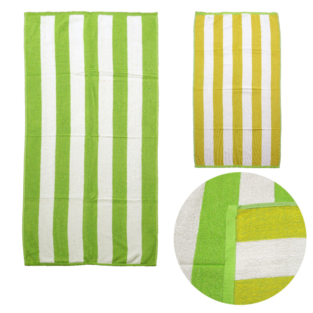 Set of 2 Reversible Cabana Striped Towels Lime/Yellow