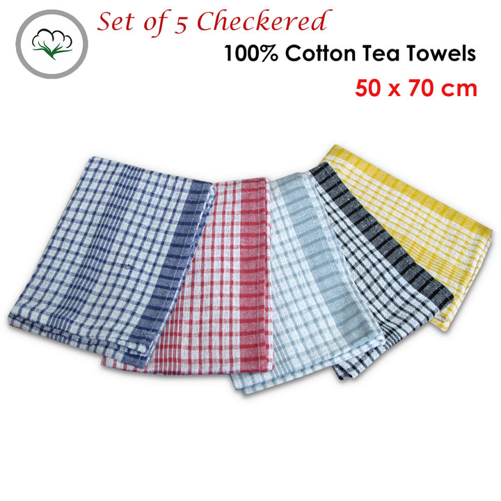 Hotel Living Checkered Set of 5 Cotton Tea Towels