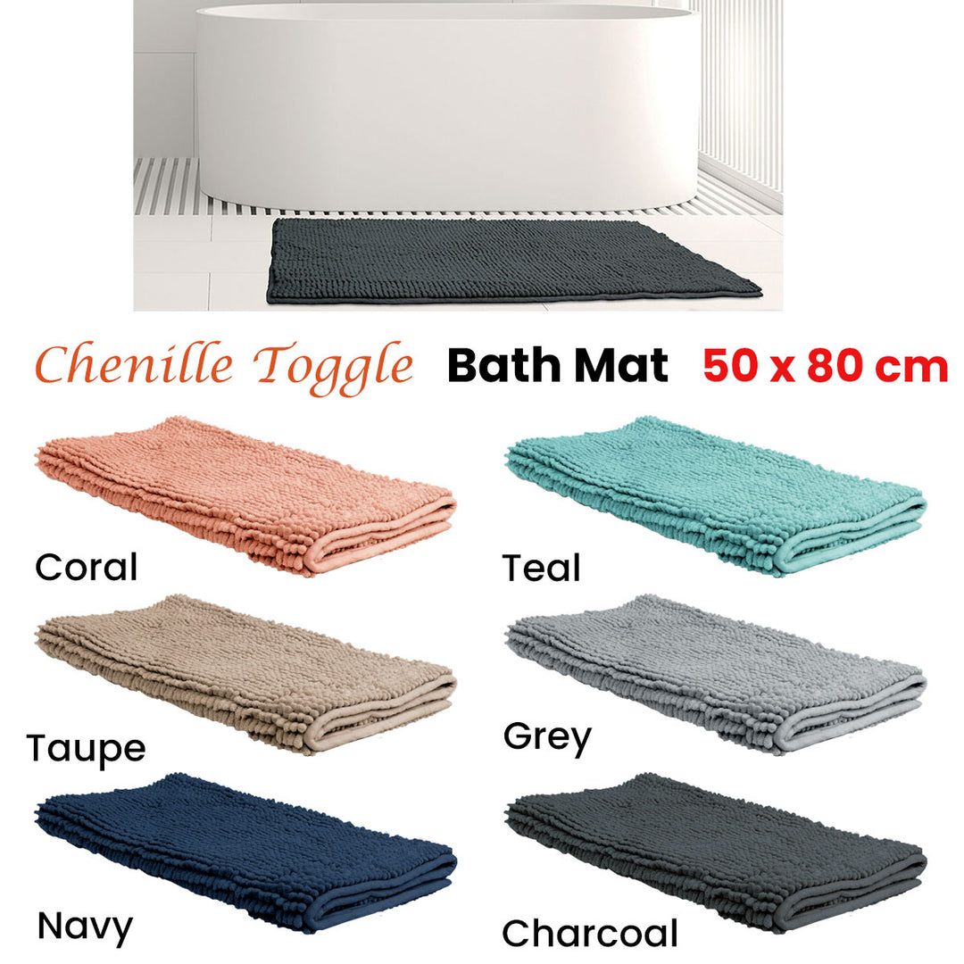 Chenille Toggle Bath Mat 50 x 80cm Coral