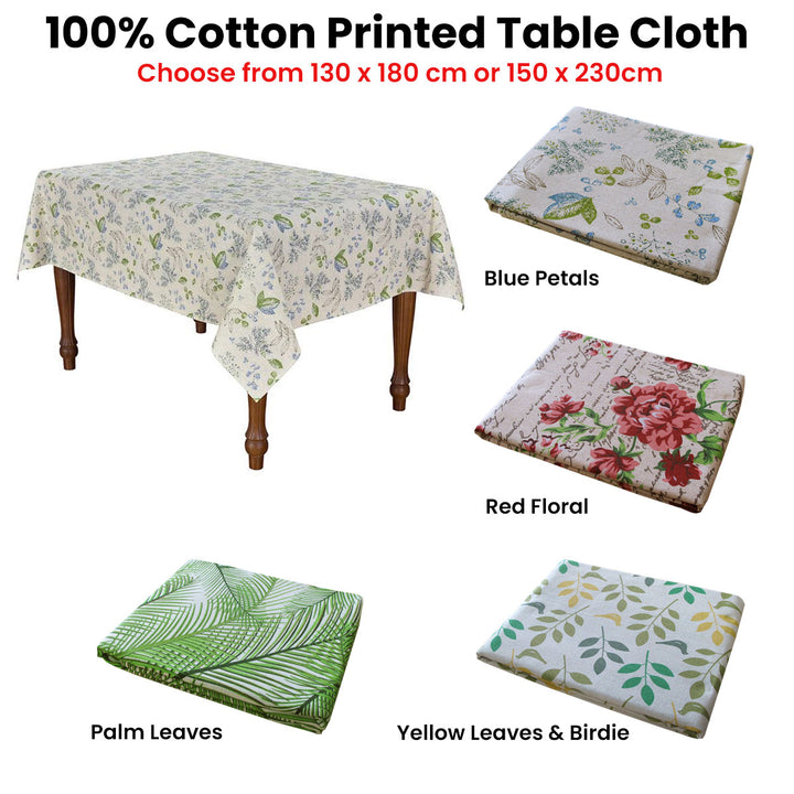 Cotton Red Floral Oblong Table Cloth 150 x 230cm