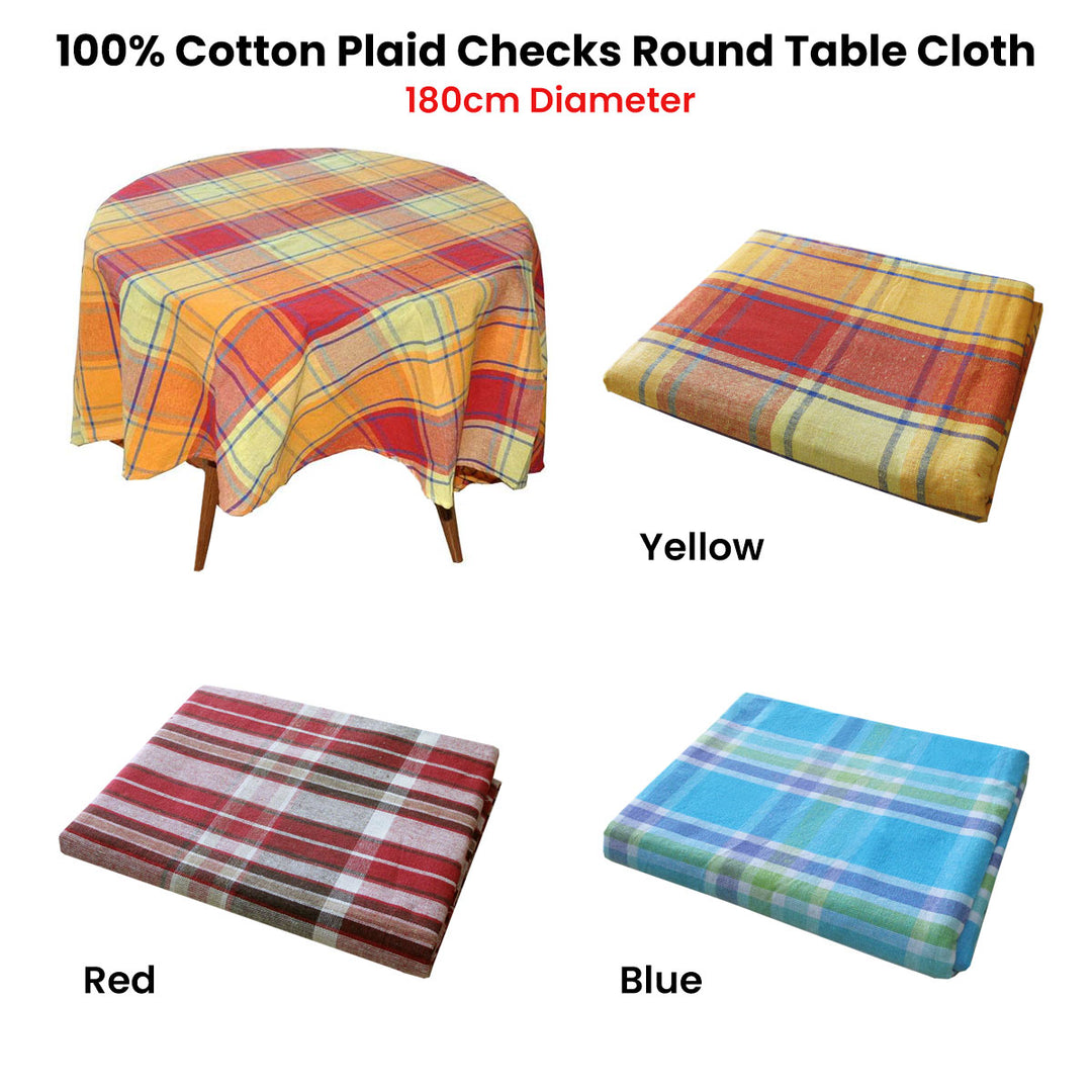 Cotton Plaid Checks Round Table Cloth 180cm Diameter Red