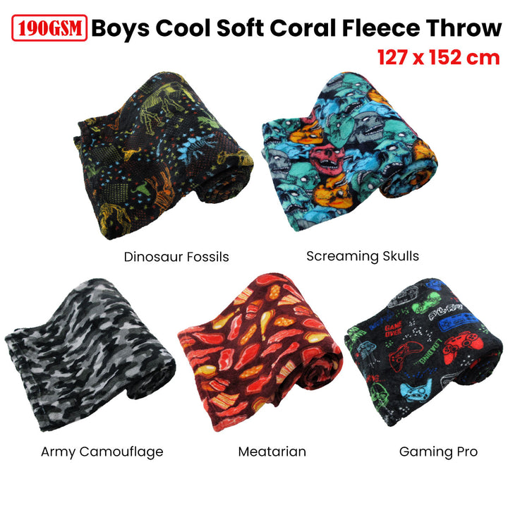 190GSM Boys Cool Ultra Soft Coral Fleece Throw 127 x 152cm Army Camouflage