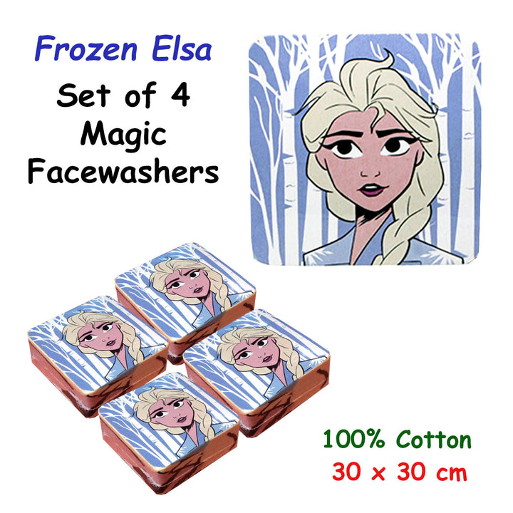 Caprice Frozen Elsa Set of 4 Cotton Licensed Magic Facewashers 30 x 30 cm