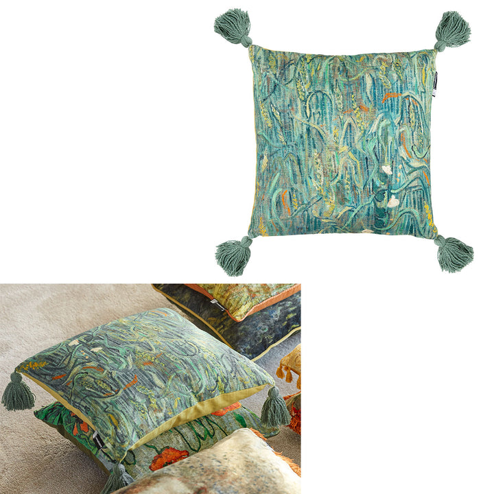 Bedding House Van Gogh Ears of Wheat Green Filled Square Cushion