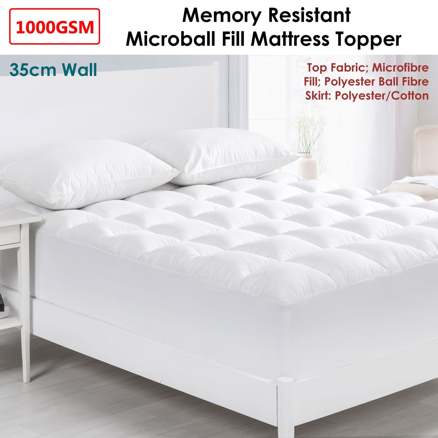 Cloudland 1000GSM Memory Resistant Microball Fill Mattress Topper Single