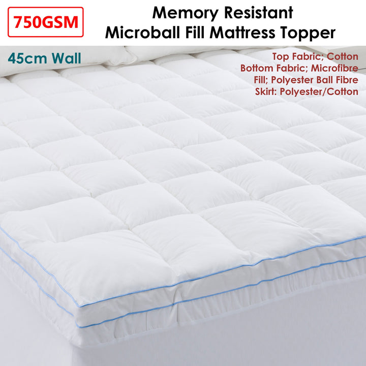 Cloudland 750GSM Memory Resistant Microball Fill Mattress Topper Double