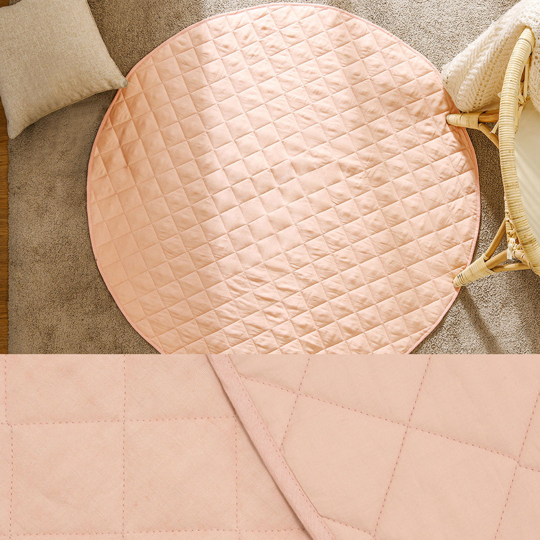 Little Gem Round Linen Cotton Baby Play Mat Peach 130cm Diameter