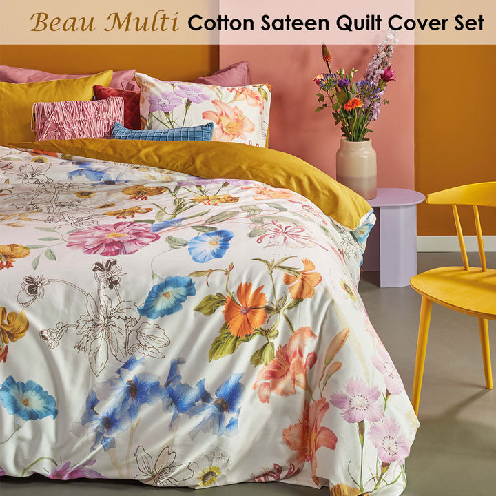 Bedding House Beau Multi Cotton Sateen Quilt Cover Set Queen