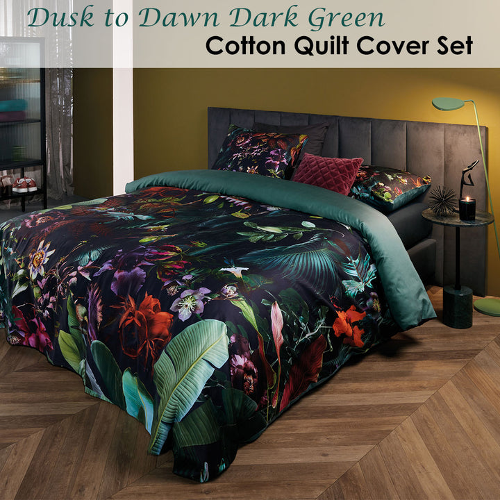 Bedding House Dusk to Dawn Dark Green Cotton Sateen Quilt Cover Set Queen