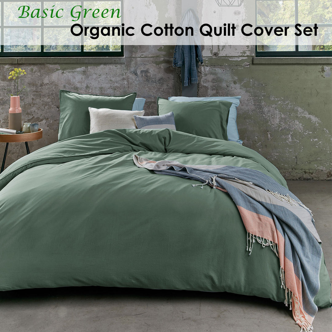 Bedding House Organic Cotton Basic Green Quilt Cover Set King