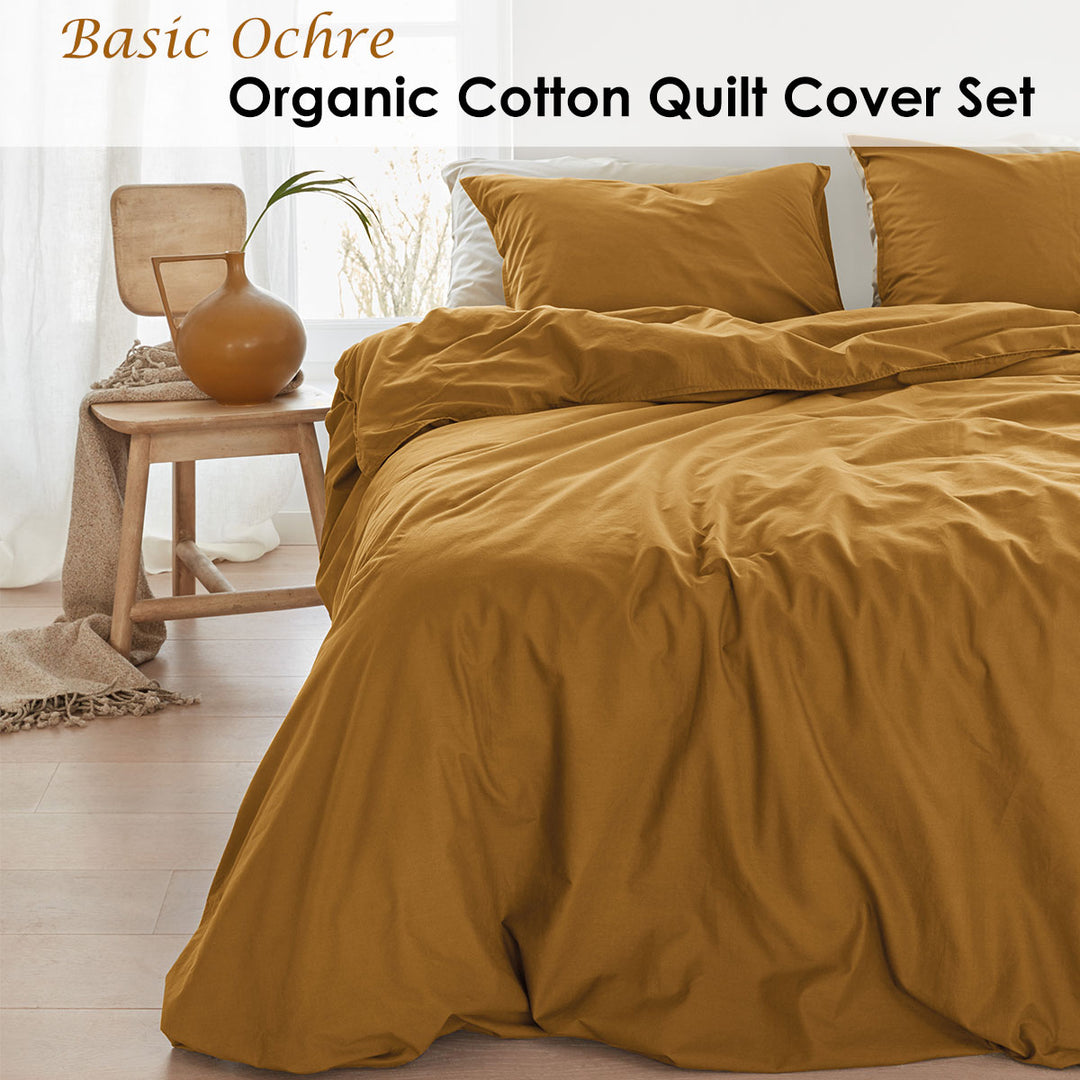 Bedding House Organic Cotton Basic Ochre Quilt Cover Set King