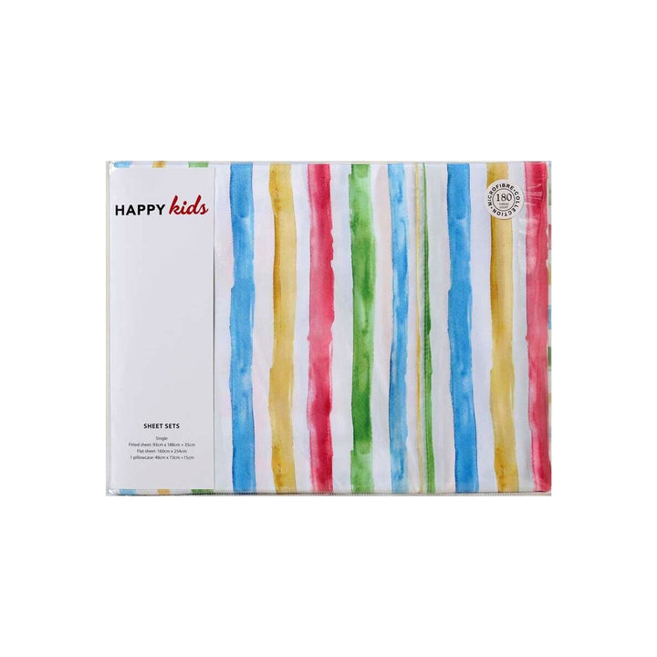 Happy Kids Multi Stripes Printed Microfibre Sheet Set Double