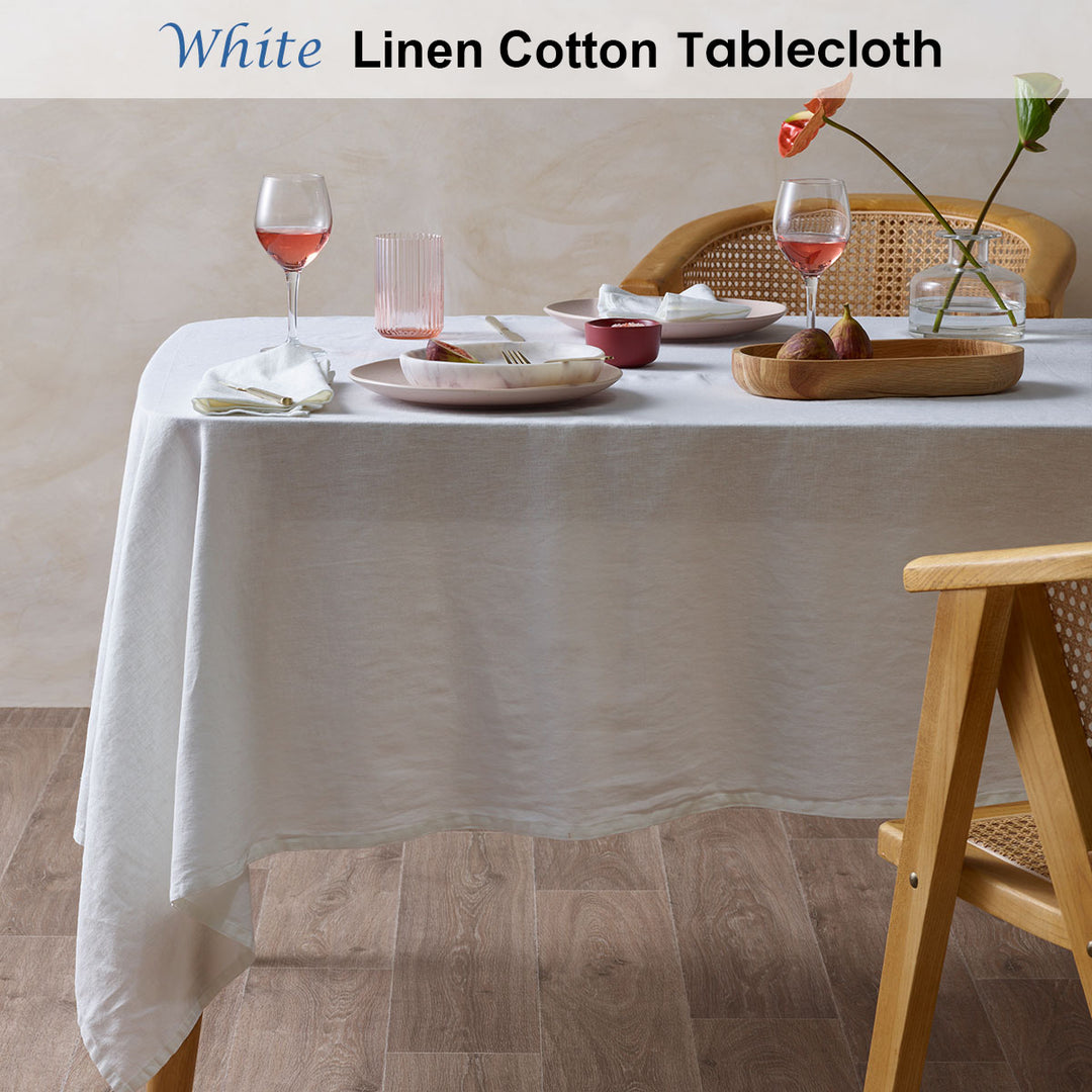 Vintage Design Homewares Helm White Washed Linen Cotton Tablecloth 130cm x 180cm