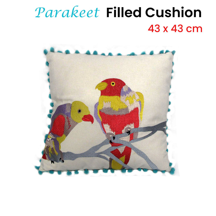 J.Elliot Home Parakeet Bird Embroidered &amp; Filled Cushion 43 x 43 cm